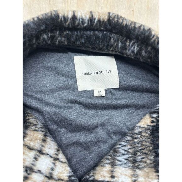 Thread & Supply Plaid Woven Shacket Button Up Brown Combo Size M- NWOT Rayon Bnd - Picture 2 of 7